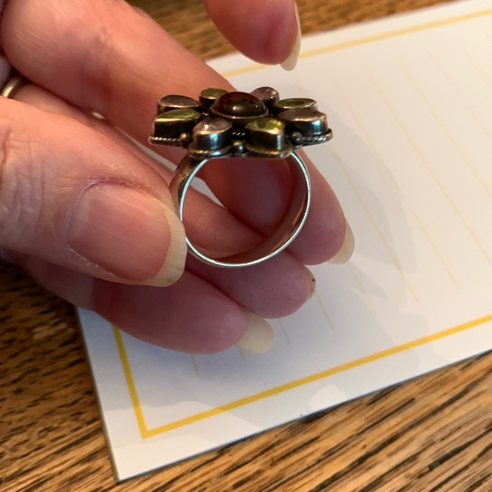 Vintage ‘S’ sterling marked silver boho ring w peridot, amethyst amber  sz 7 - Picture 2 of 8